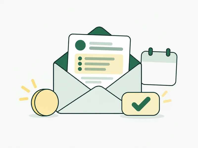 A payment agreement in an envelope, with a calendar and confirmation mark.