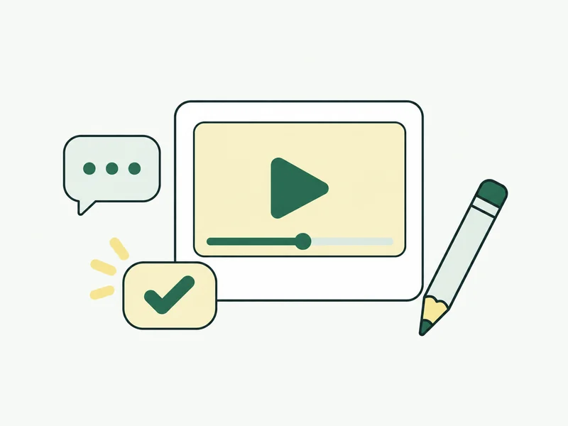 A video draft with a feedback bubble, editing pencil, and approval mark.